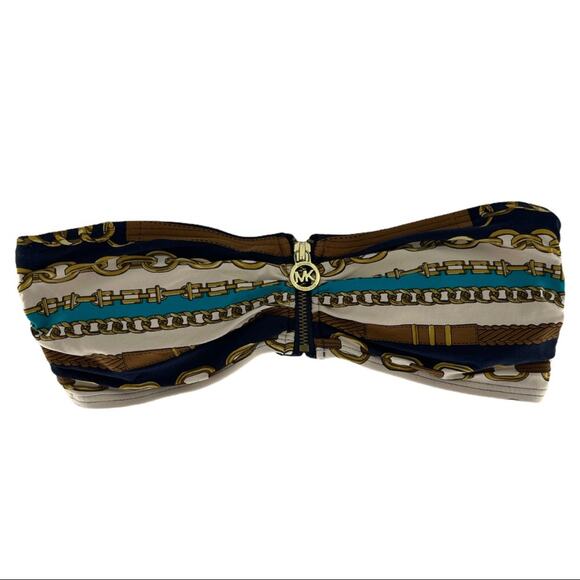 MICHAEL Michael Kors Women's Striped Chain Zip Front Bandeau Bikini Top Size S - Picture 2 of 8